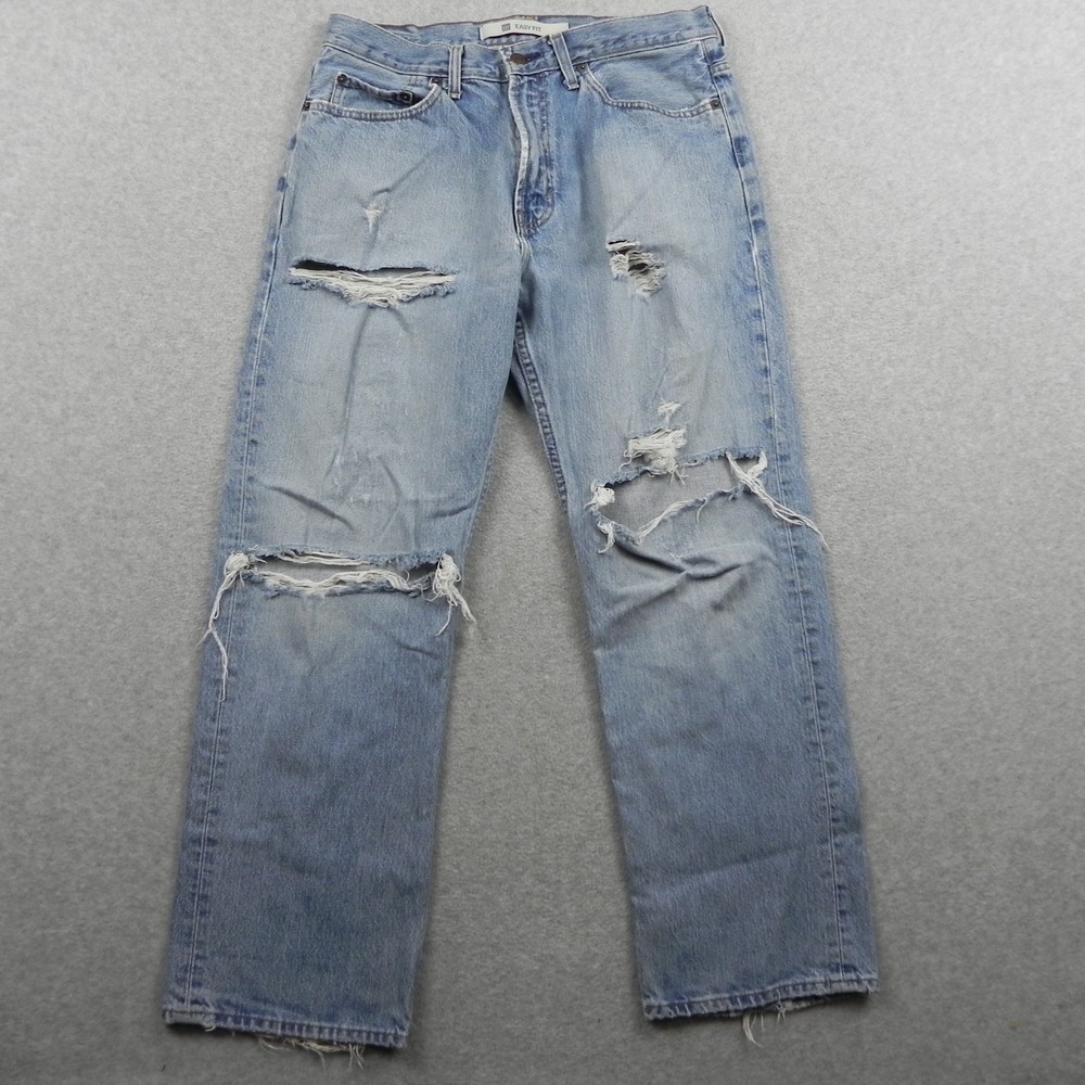 Gap Jeans Mens 34x30 Easy Fit Straight Leg 5-Pocket Distressed Ripped Denim Blue